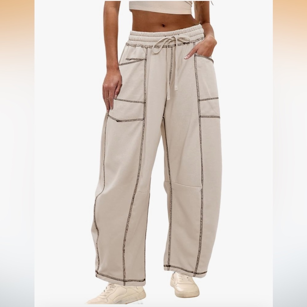 NEW Athlisan Wide Leg Barrel Sweatpants Beige Size M